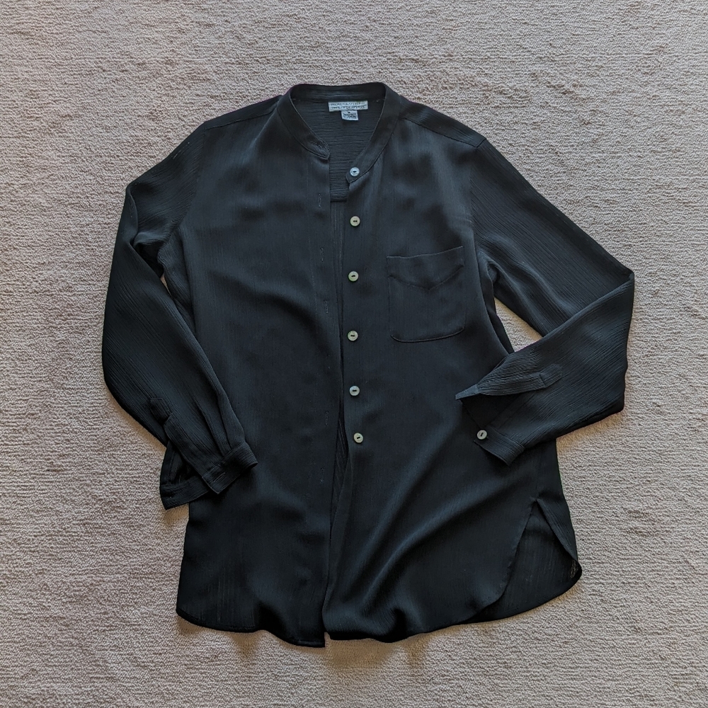 Real Clothes by Saks Fifth Avenue vintage sheer black collarless blouse, size M